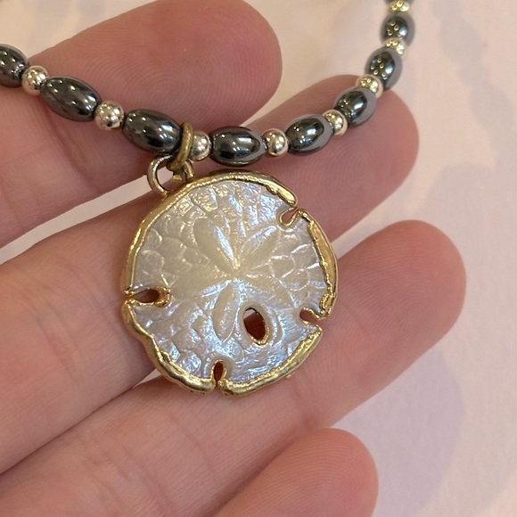 Vintage Jewelry - Vintage Gold plated Sand Dollar Pendant Hematite & Silver Ankle Bracelet Anklet